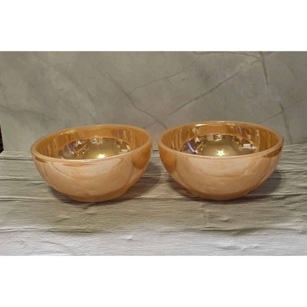 Fire King Oven Ware Peach Custard Iridescent Bowls Set Of 2 Vintage
